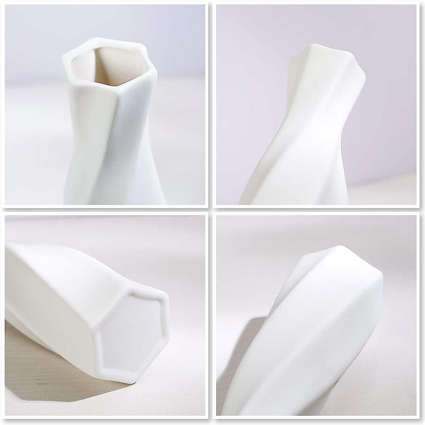 Ceramic Vase - Flowers Vase Modern Home Decor, White Geometric Decorative Vases for Living Room, Dried Flower Vase, Mantel, Table Decoration
