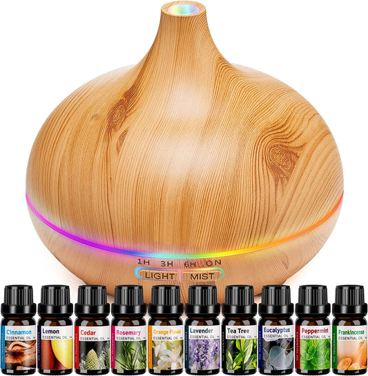 Professional Product Title: "Premium 550ml Ultrasonic Aroma Diffuser Set with 10 Essential Oils - Ideal Essential Oil Vaporizer for Home, Office, and Bedroom - Advanced Cool Mist Humidifier"
