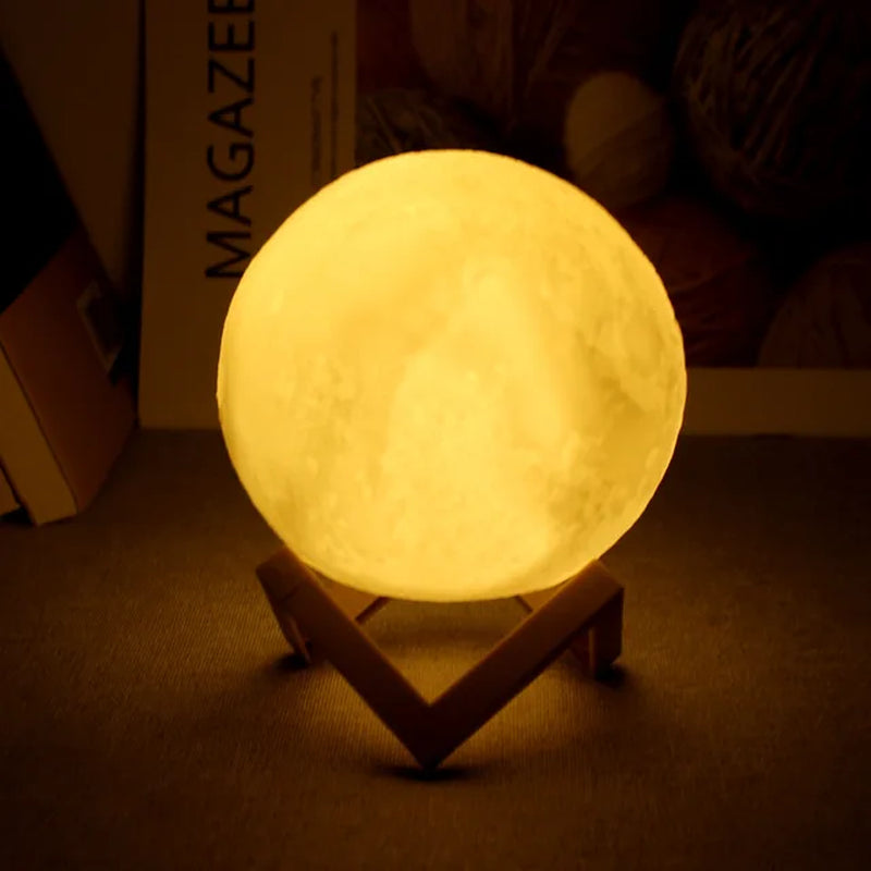 3D Printing Moon Lamp DIY Night Light with Stand Battery Powered Table Lamp Bedroom Decor Christmas Gift LED Moon Light for Kids