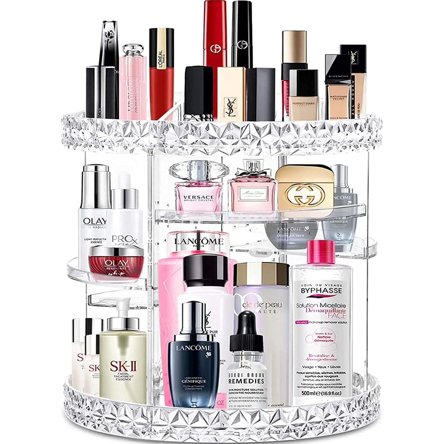 Professional Title: " 360° Rotating Cosmetic Storage Display Case - Large Capacity Acrylic Beauty Organizer with Adjustable Layers for Vanity Countertop or Bedroom Dresser - Clear Perfume and Makeup Organizer"