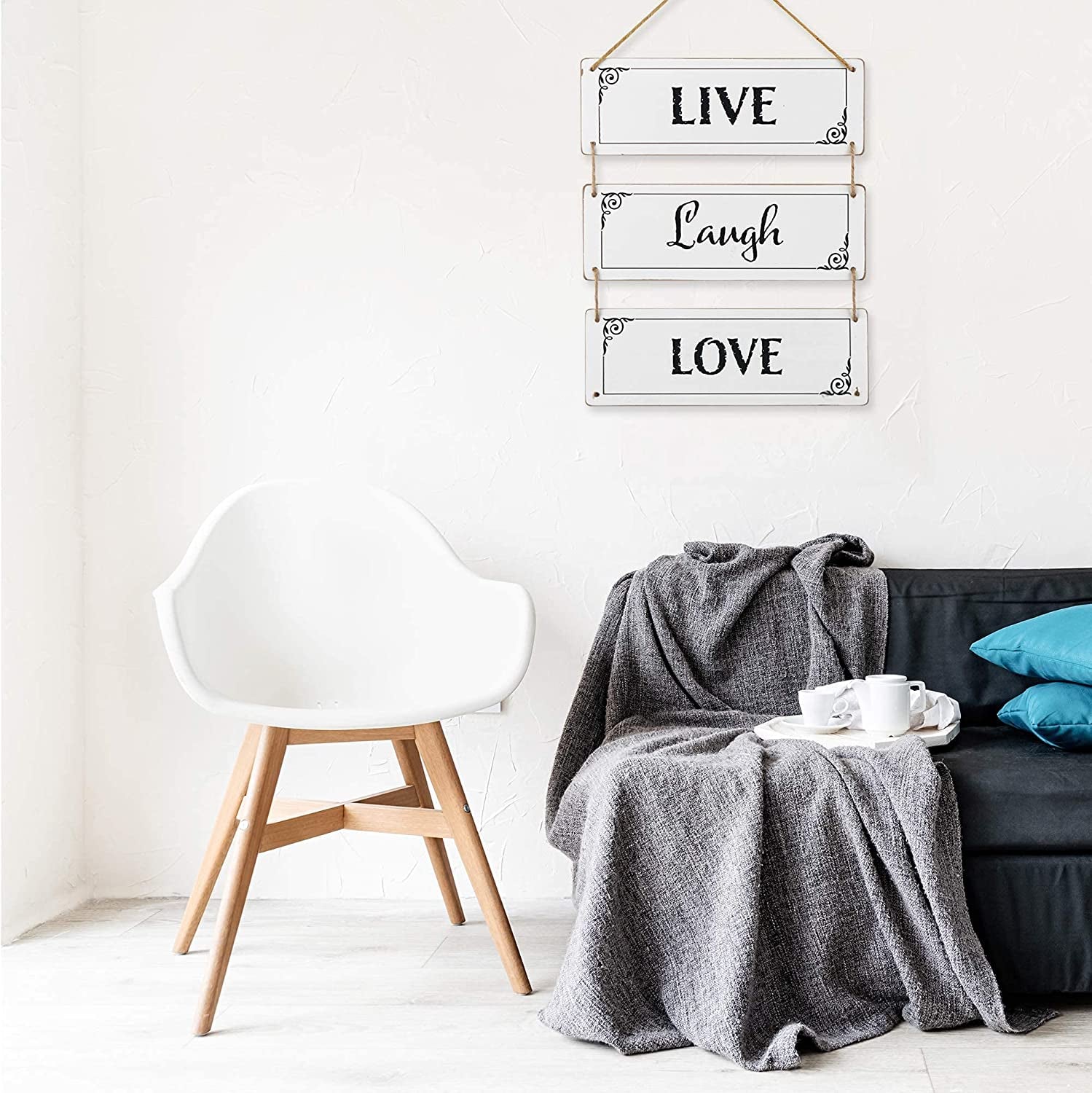 Reversible Wood Wall Hanging Sign for Farmhouse and Living Room, Rustic Wood Wall Decor Accessories for Bedroom Office Bar, Decorative Vertical Wall Plaque (Live Laugh Love)