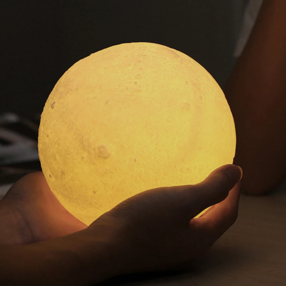 3D Printing Moon Lamp DIY Night Light with Stand Battery Powered Table Lamp Bedroom Decor Christmas Gift LED Moon Light for Kids