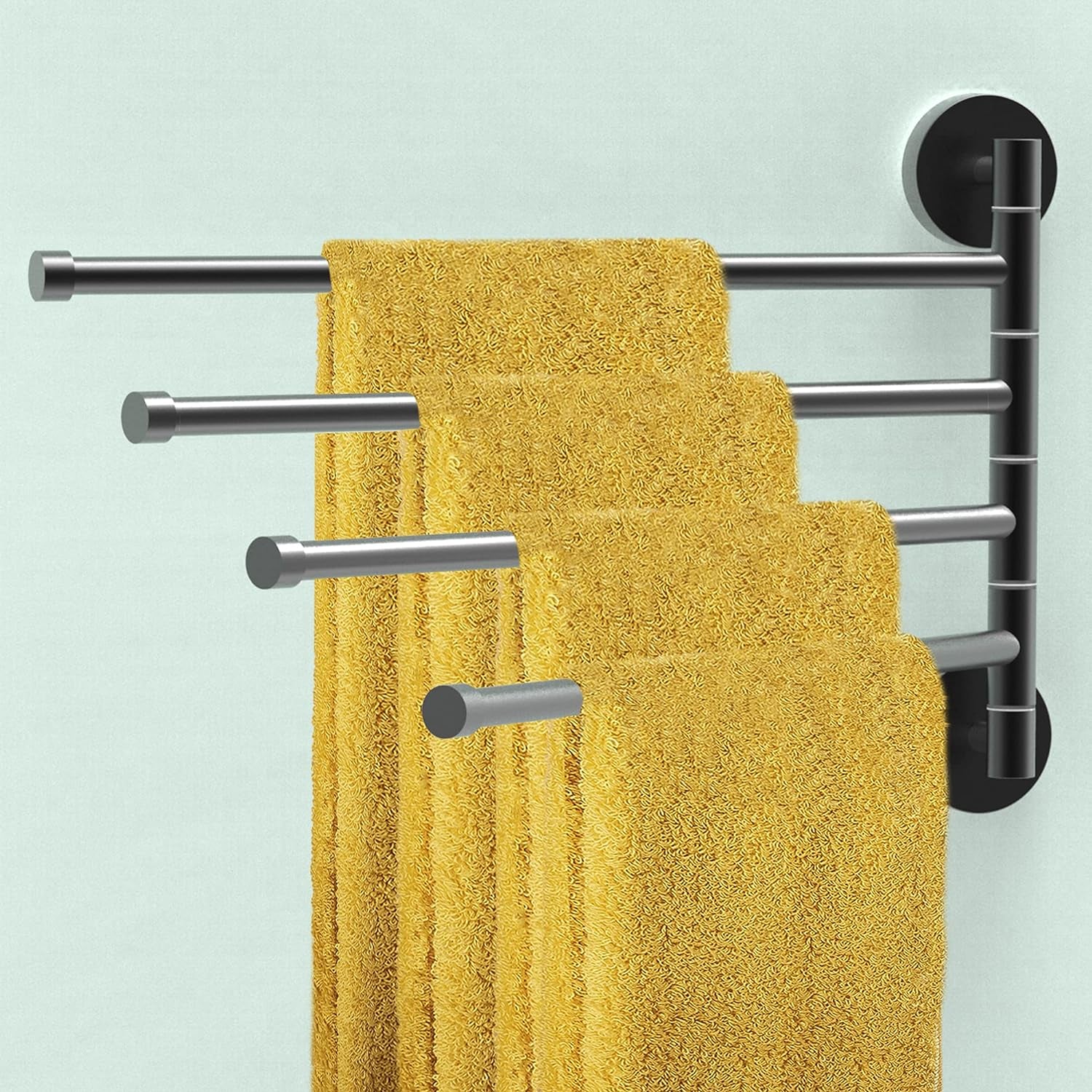 Swivel Towel Rack for Bathroom and Kitchen, Corrosion Resistant Stainless Steel Bars and Rods for Lifetime Use (Matte Black, 5-Arm)