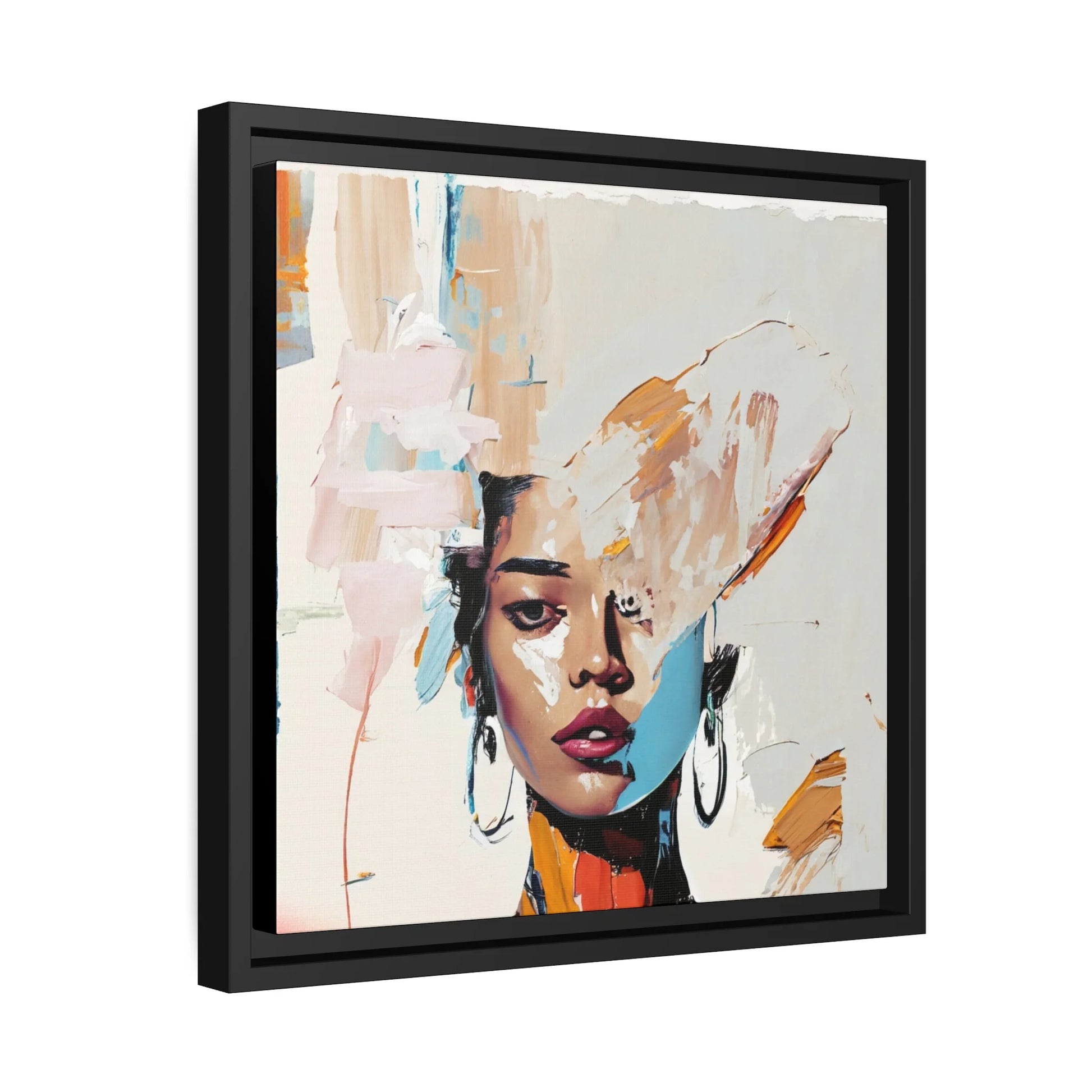"Contemporary Framed Canvas Wall Art: Abstract Woman Portrait"