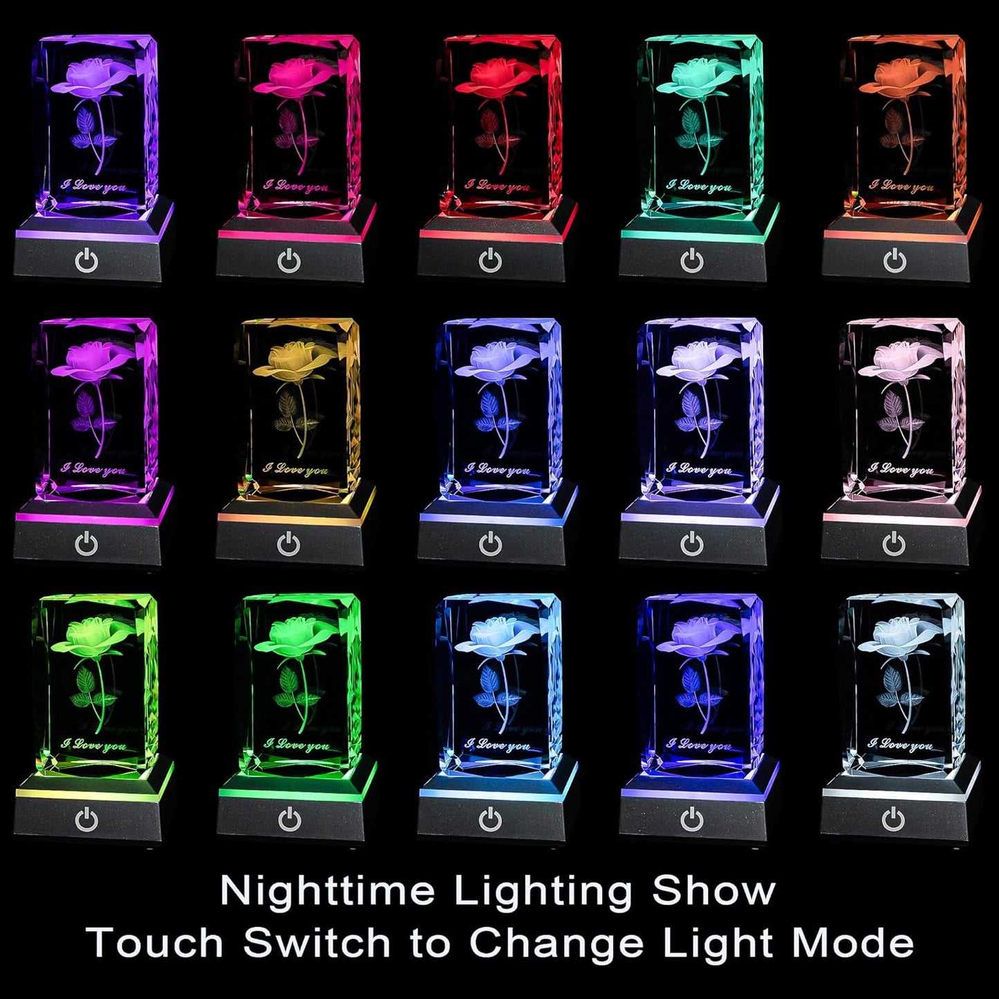 3D Rose Crystal Multicolor Nightlight - I Love You Decolamp