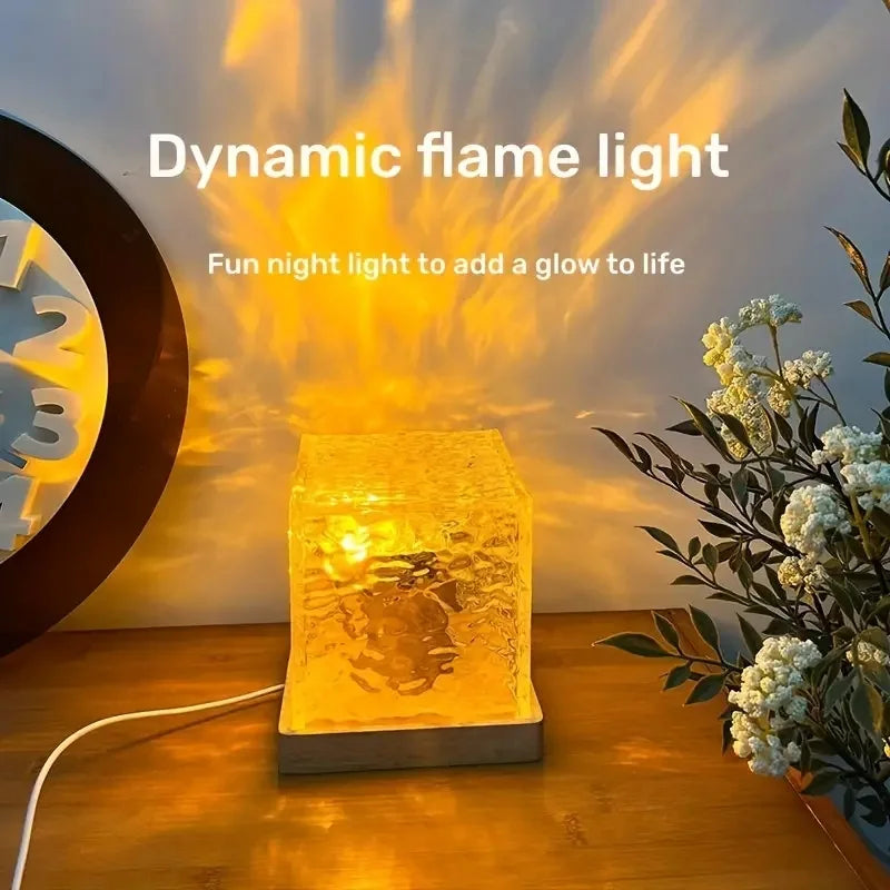 Dynamic Rotating Water Ripple Projector Night Light 3/16 Colors Flame Crystal Lamp for Living Room Study Bedroom Rotating Light