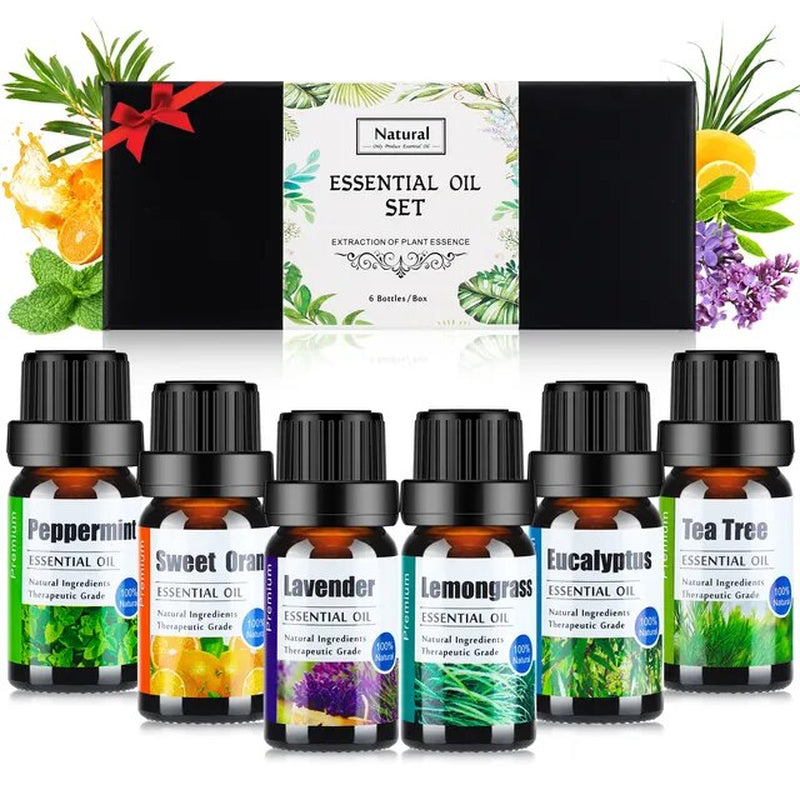 "Premium 6-Piece Gift Set: Pure Essential Oils with Natural Plant Aromas - Lavender, Eucalyptus, Sweet Orange, and Tea Tree Oil - Ideal for Diffusers"