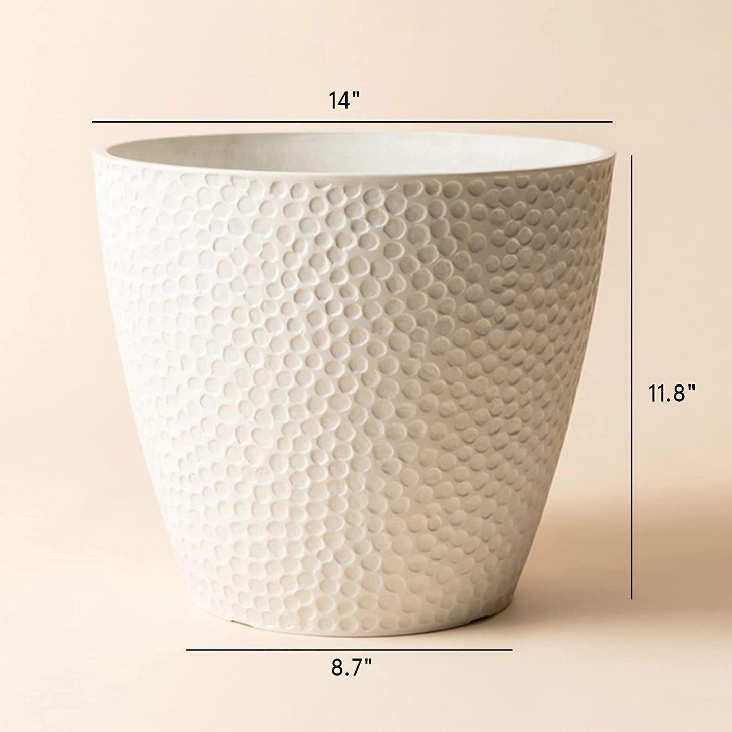 " 14 Inch Large Outdoor Indoor Tree Planters - Modern Decorative White Plant Pot for House Plants, Honeycomb Design"