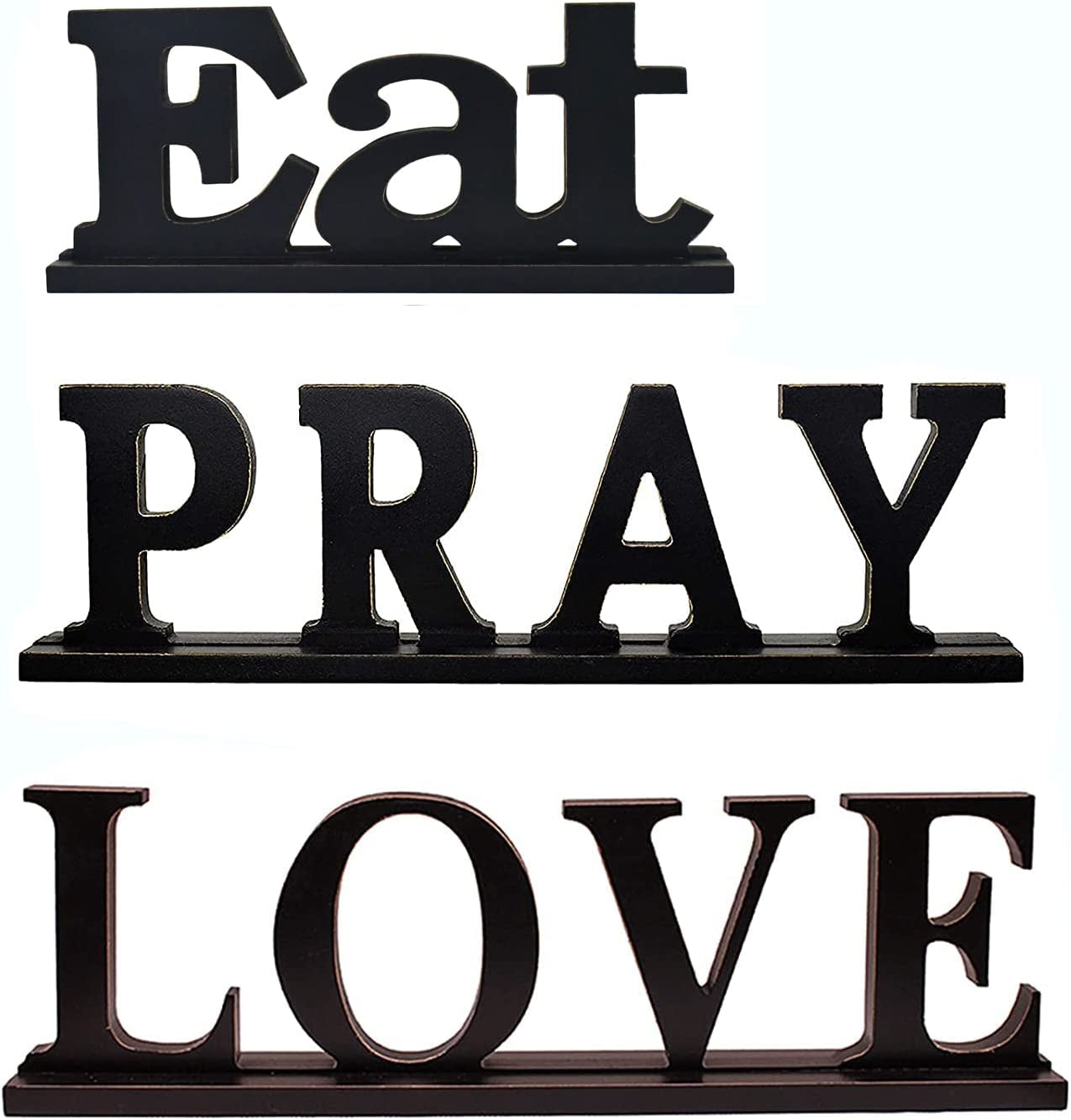 Eat Pray Love Sign for Home Decor Rustic Wood Words Freestanding Decorative Tabletop Cutout Letter Sign
