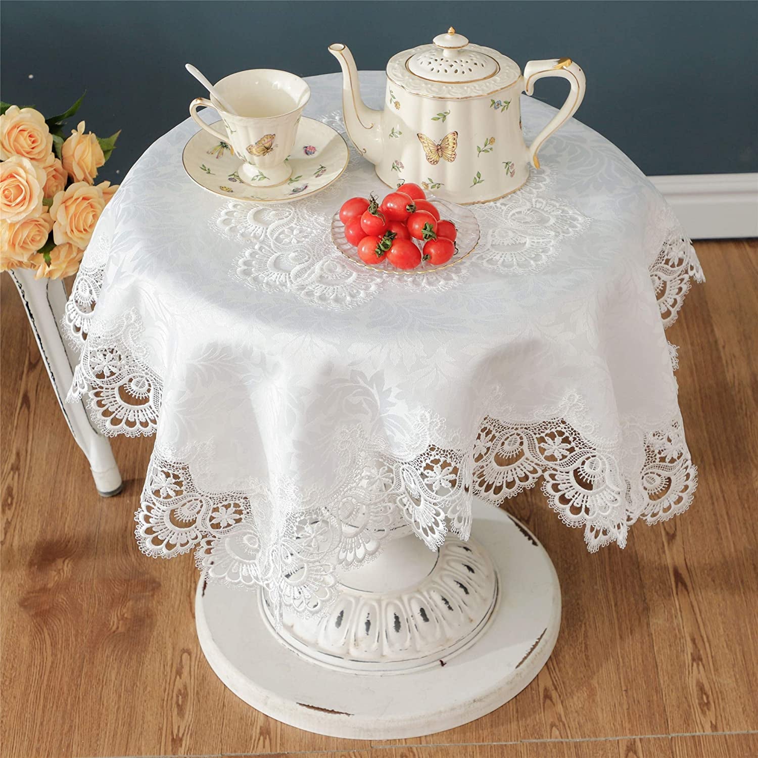 Cream White Small Square Lace Tablecloth for Wedding Party Home and Kitchen