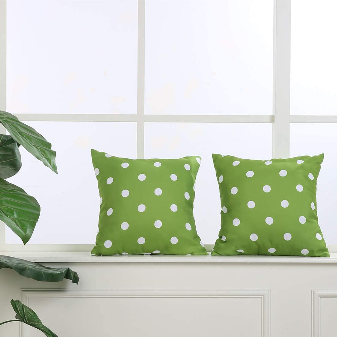 Set of 2 Outdoor Pillow Covers Waterproof Throw Pillow Covers for Christmas Outdoor Patio Furniture, Green Polka Dot, 18X18 Inches