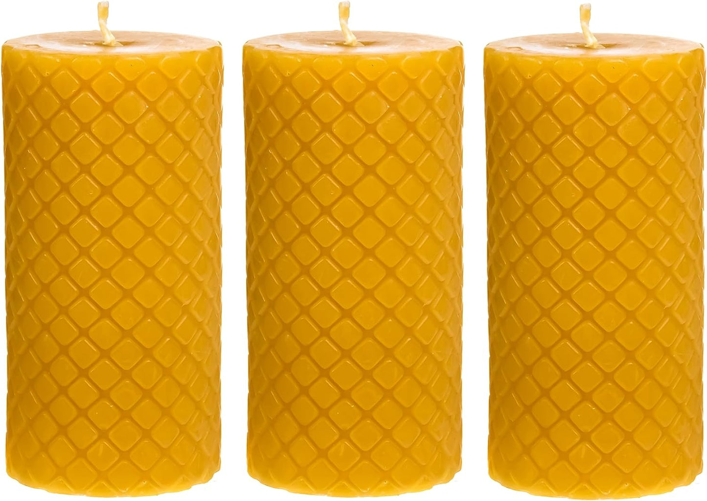 Hand-Poured 100% Pure Beeswax Diamond Pillar Candles (2X4 Inch), 3 Pack, 20 Hour Burn Time - Yellow