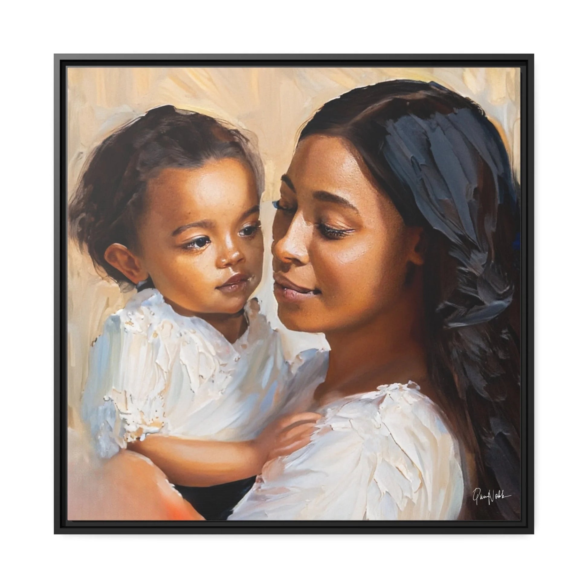 "Exquisite Mother and Child Portrait Canvas Wall Art with Elegant Frame - Queennoble"